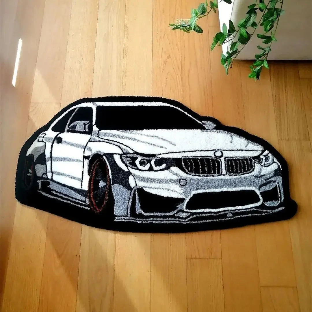 Cool White Car Rug Digital Printed Non-Slip Decorative Carpet